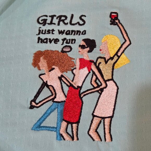 IBKUL Light Blue 1/4 Zip Polo Shirt XXL Embroidered "Girls Just Wanna Have Fun" - Picture 2 of 10